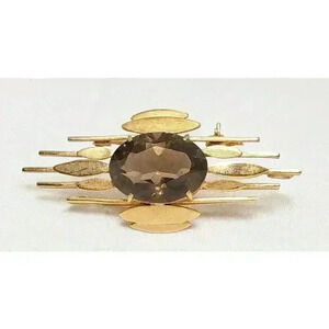 Vintage Mod Brooch Mid Century Modernist Gold on Silver Topaz